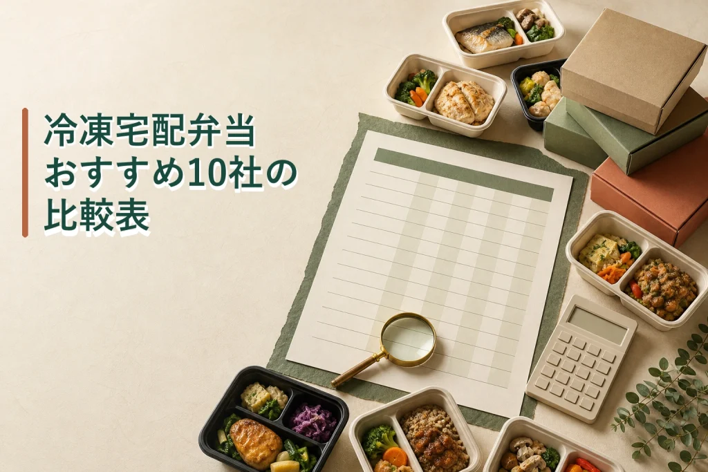 冷凍宅配弁当おすすめ10社の比較表を表した画像