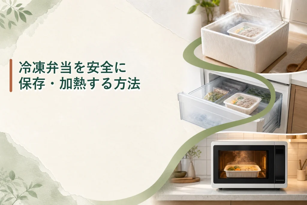 冷凍弁当を安全に保存・加熱する方法を表した画像