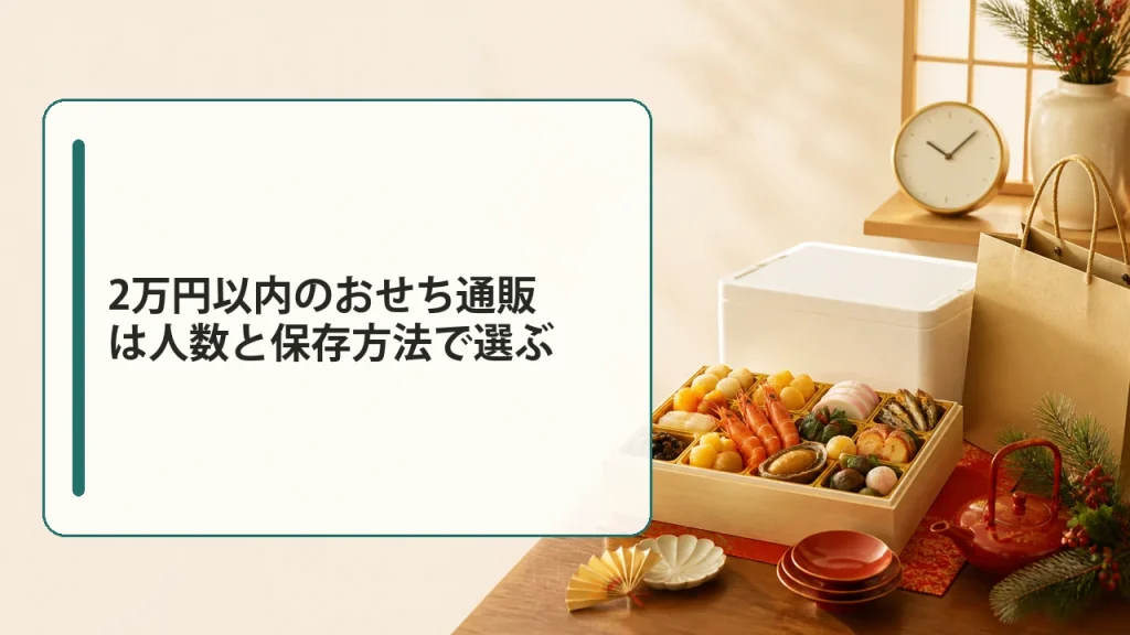 2万円以内のおせち通販は人数と保存方法で選ぶを説明する画像