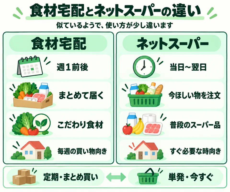食材宅配とスーパー・ネットスーパーの違いは?