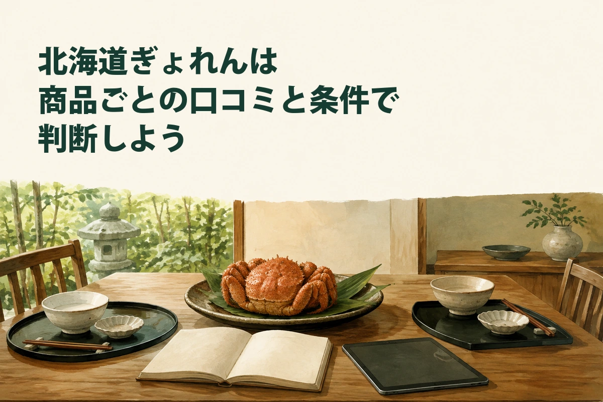 商品別の口コミと購入条件を確かめて食卓を準備するイラスト