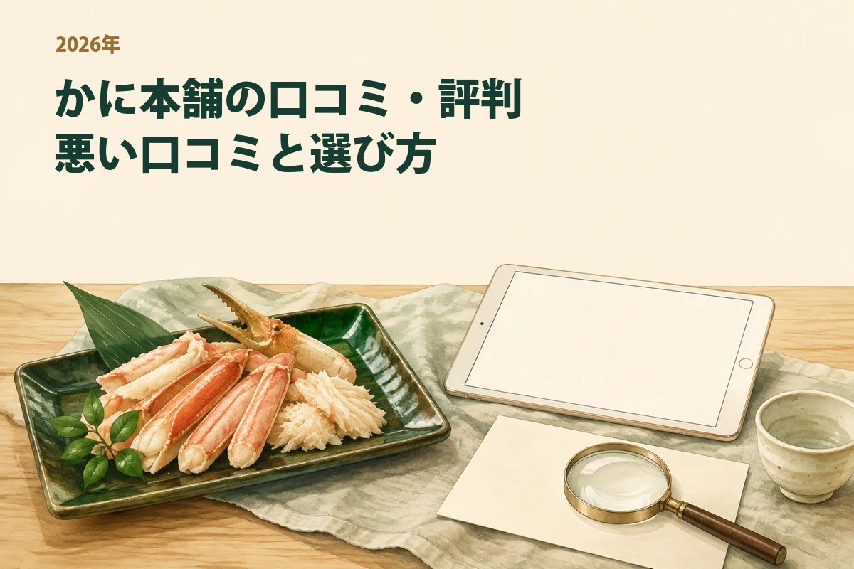 カニの購入レビューと商品選びを確認するイラスト