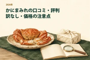 毛ガニと購入前の確認事項を表現したイラスト