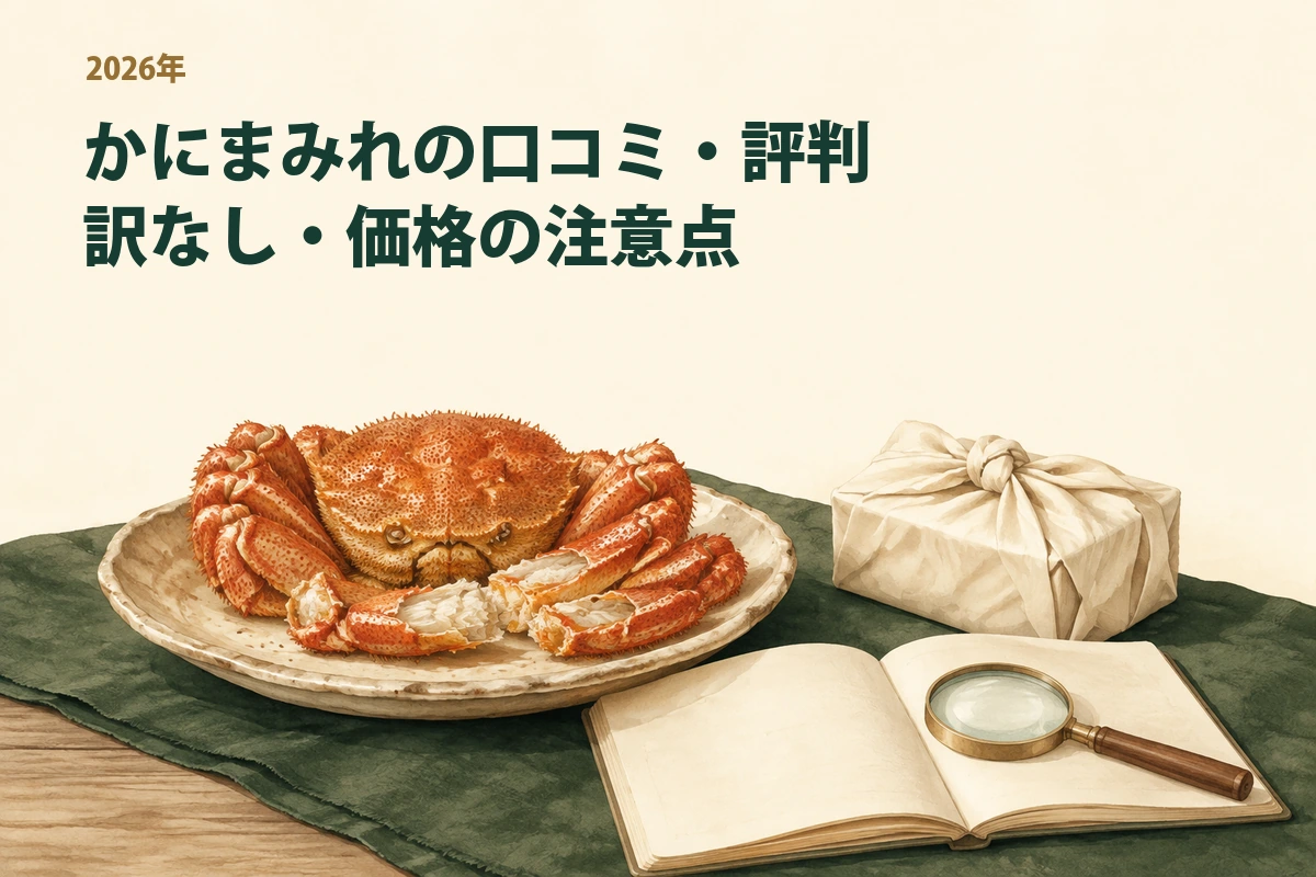 毛ガニと購入前の確認事項を表現したイラスト