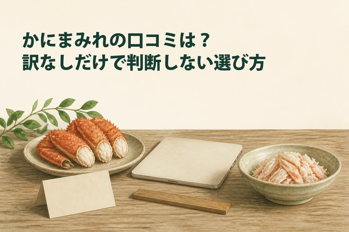 毛ガニの形とむき身を購入条件と合わせて確認するイラスト