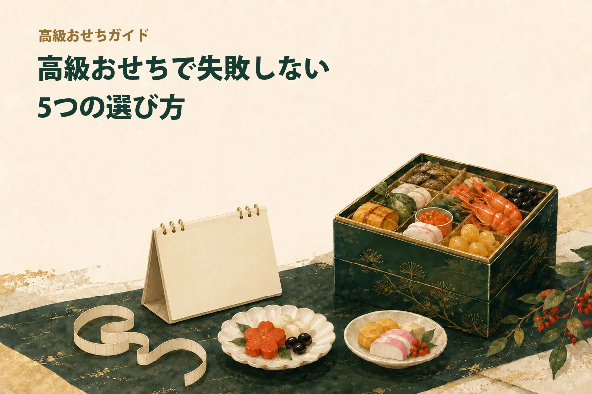 重箱の大きさと受取日を確認しておせちを選ぶイメージ