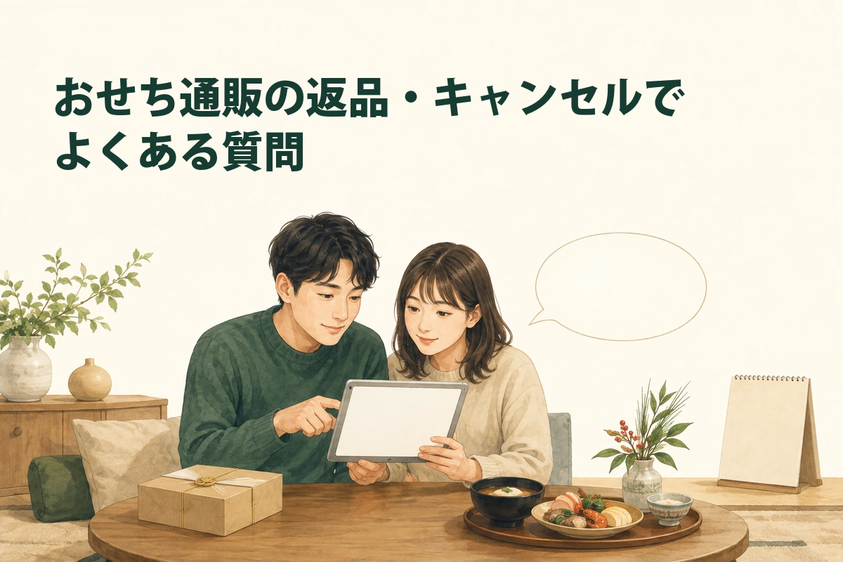 おせち通販の返品やキャンセル条件を確認するイメージ
