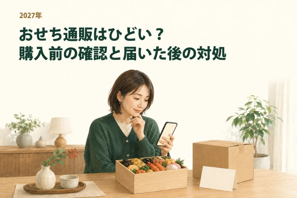 おせちの注文情報と届いた商品を落ち着いて確認するイメージ