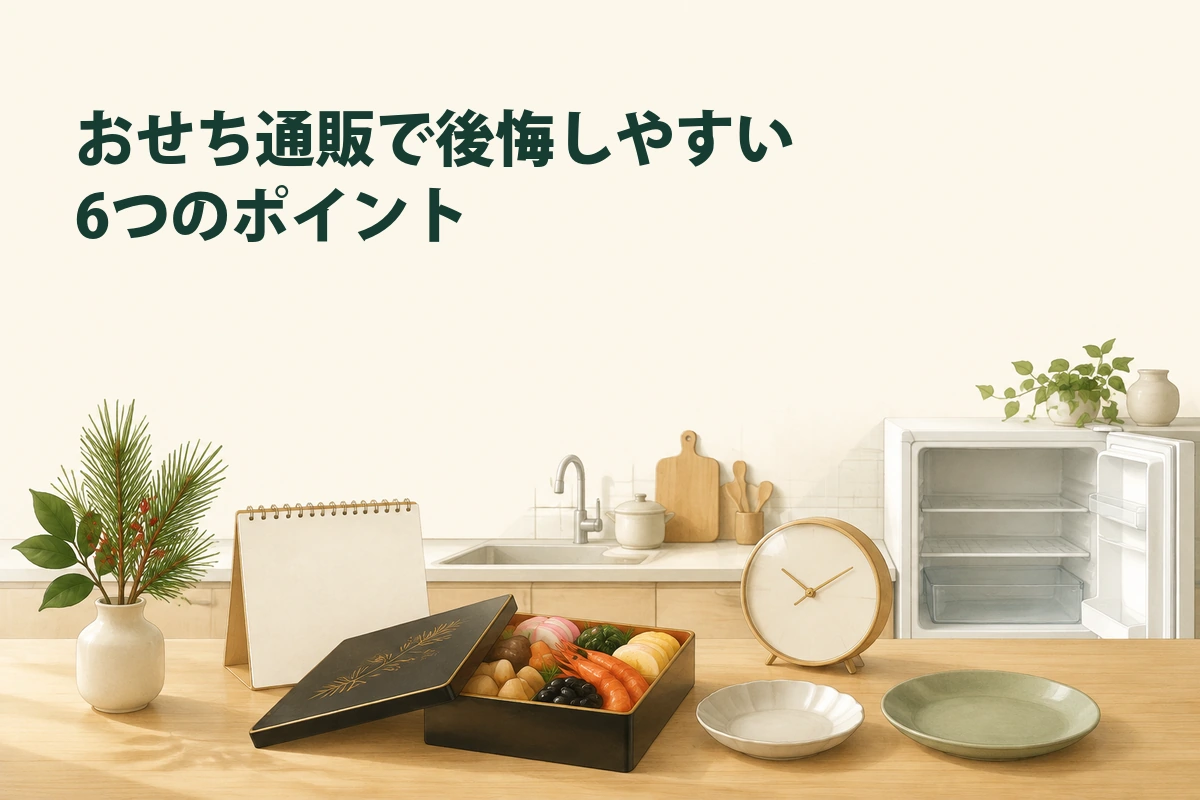 おせちの量や受取時間、保存場所を確認するイメージ