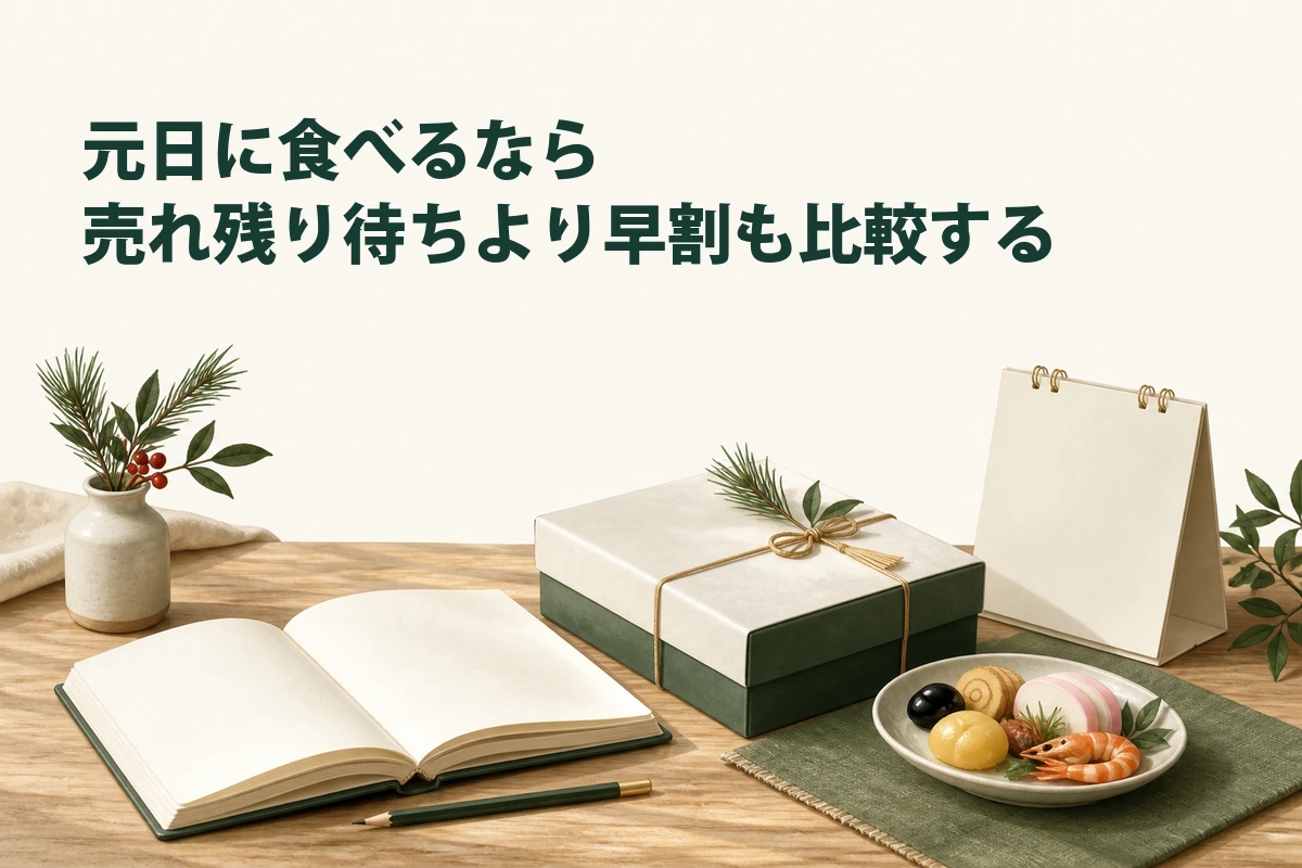元日の食事に合わせておせちを早めに検討するイメージ