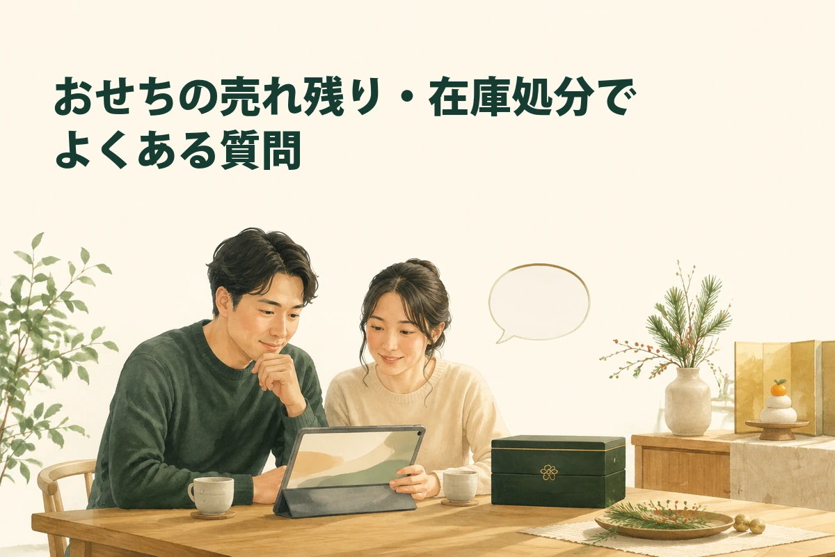 おせちの在庫処分について疑問を確認するイメージイラスト