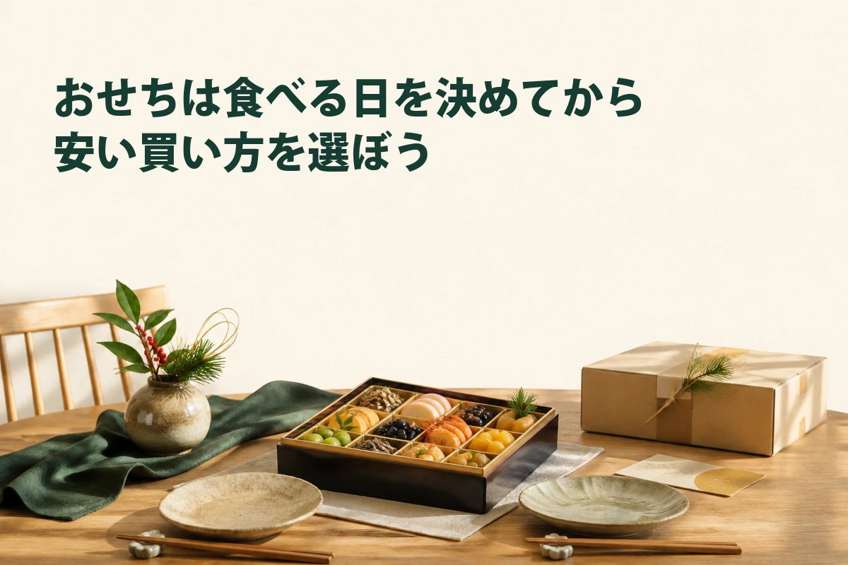 食べる日と人数に合うおせちを選んだ食卓のイメージ