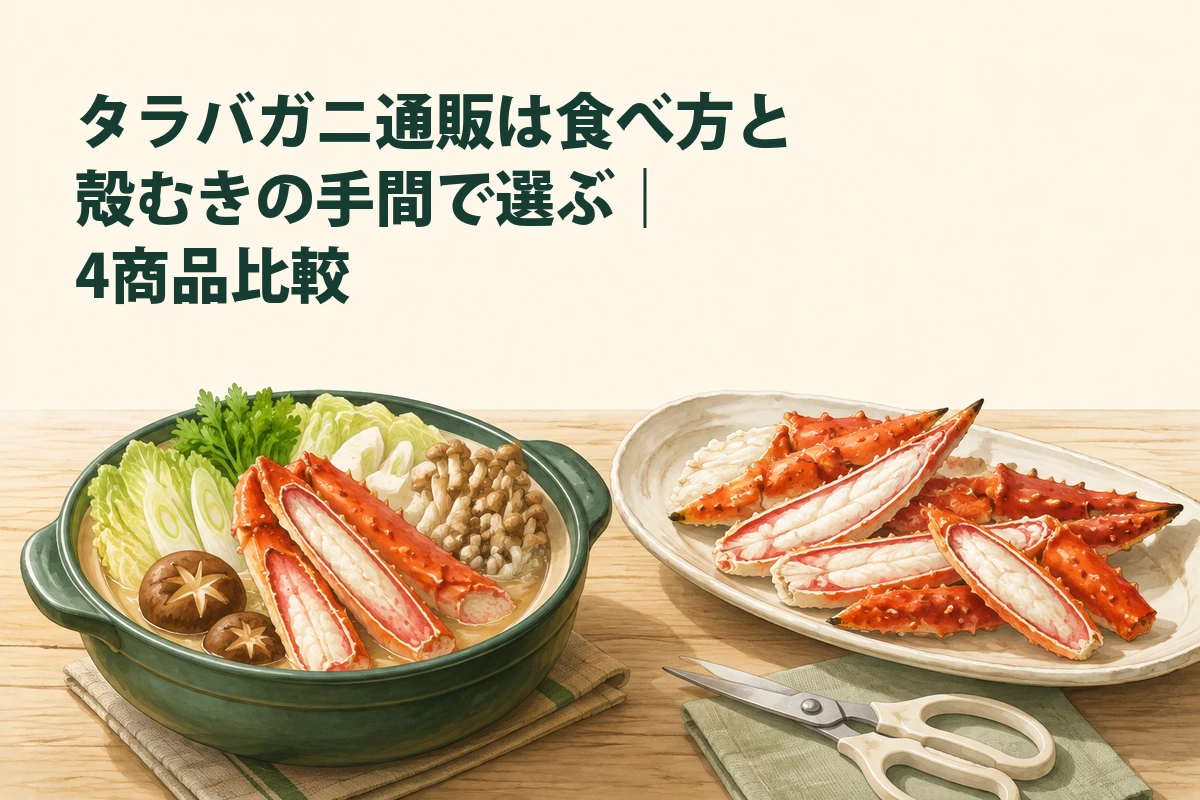 タラバガニを調理方法と殻むきの手間で選ぶイラスト